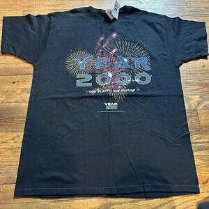 Vintage Y2K Year 2000 USA T-Shirt Mens‎ Large Black Short Sleeve Cotton Graphic